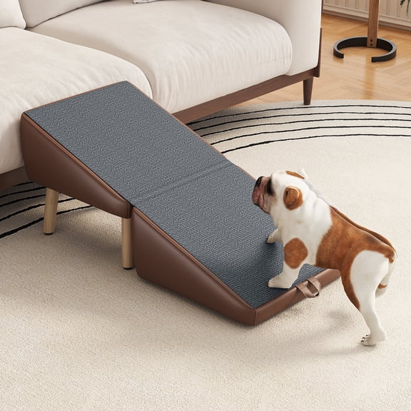 Foldable Dog Stairs for Small Dogs and Cats, 2-in-1 Wooden Pet Steps for Couch and Bed, Non-Slip Dog Ramp for Puppies and Senior Dogs, Split Ottoman Design (Brown)