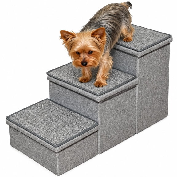 Foldable Dog Stairs with 120kg Load Capacity, Hollow Storage, Large Size 29.5’‘×13’‘×17’’