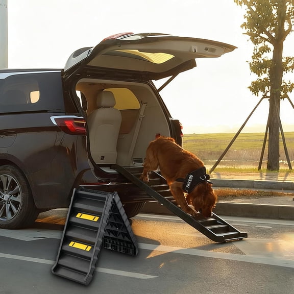 Foldable Dog Stepped Ramp for Car Non-Slip Dog Ramp for Medium and Large Dogs up to 165lbs, 61"x 16" Car Ramp -Lightweight, Portable & Modern