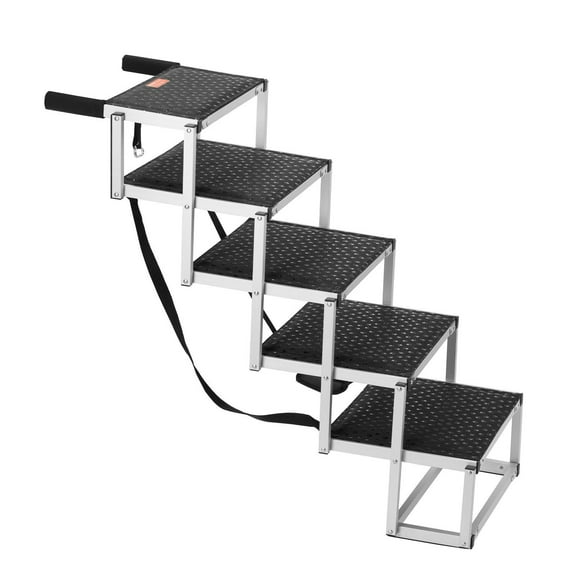 Foldable Dog Steps for Cars - 5-Step Aluminum Pet Stairs, Holds 150 lbs - Easy Storage, Non-Slip Paws Safety Ramp