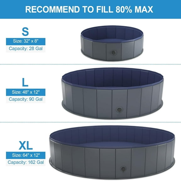 Foldable Dog Swimming Pool, Collapsible Pet Bath Tub for Dogs and Cats, 64in x 12in Portable Water Pool