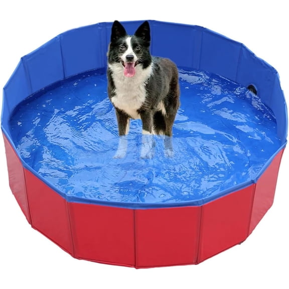Foldable Dog Swimming Pool, Large Dog Pool Summer Pet Bathing Tub for Backyard Collapsible Bath Pool,Red