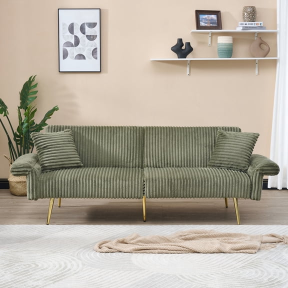 Foldable Double Corduroy Sofa Bed with Metal Legs / Easy Assembly for Quick Setup