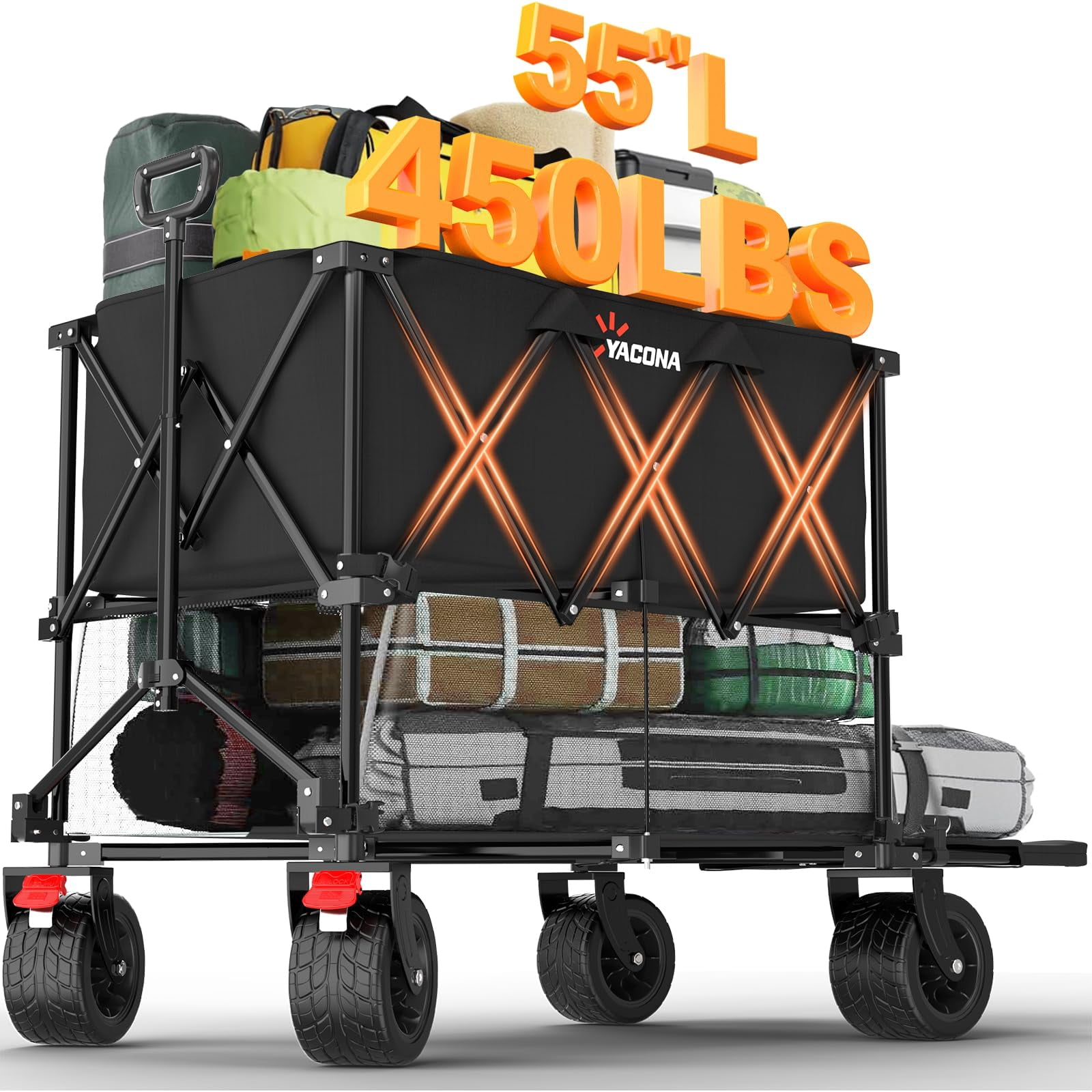 Yacona Double-Layer Collapsible Wagon, 400L Extra Large Shopping