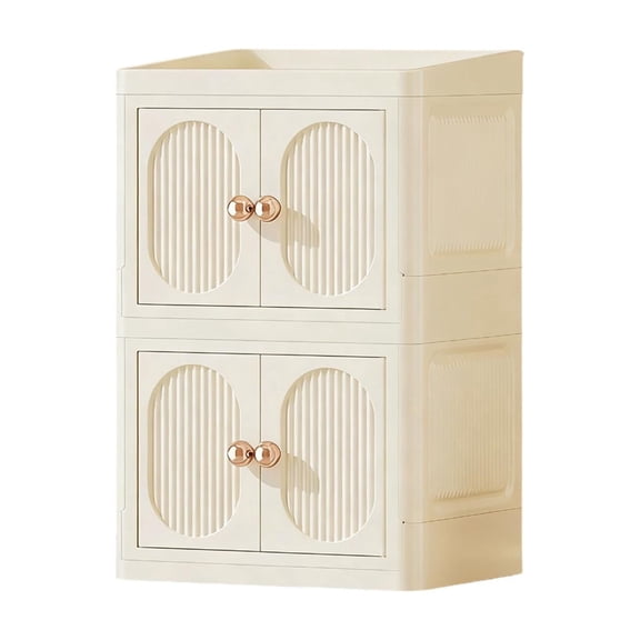 Foldable Double-Door Skincares Storage Cabinet Desktop Double-Layer Organizer No-Assembly-Required Storage Cabinet for Stationery and Cosmetics