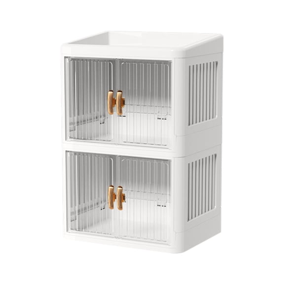 Foldable Double Door White Drawer Storage Box Multilayer Stationery Cosmetics Organizer Rack for Household Home Office ( White )
