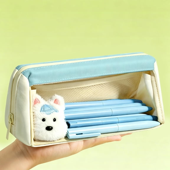 Foldable Double Layer Clear Pencil Case, Large Capacity Wide Opening Stationery Pouch Bag with Phone Rest, Transparent Marker Pen Bag Box Accessories for Students S*chool Exam Desk
