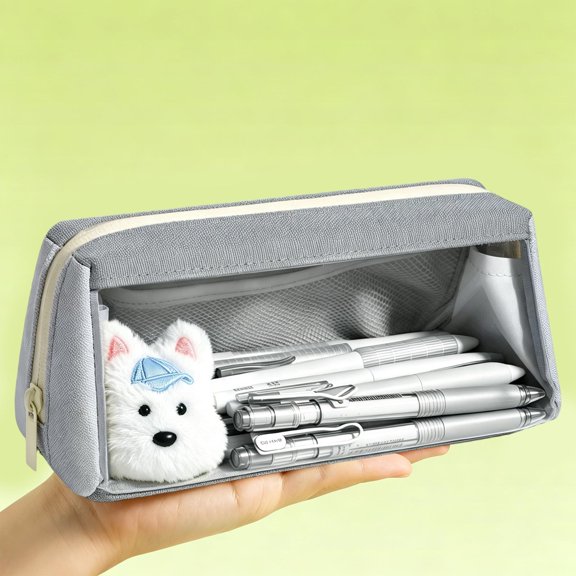 Foldable Double Layer Clear Pencil Case, Large Capacity Wide Opening Stationery Pouch Bag with Phone Rest, Transparent Marker Pen Bag Box Accessories for Students S*chool Exam Desk