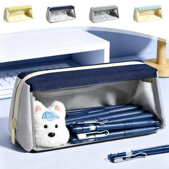 Foldable Double Layer Clear Pencil Case with Phone Rest, Spacious Wide Opening Easy Access for All Students