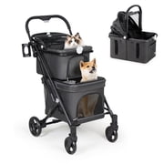 Foldable Double Pet Stroller with Detachable Carrier for 2 Small Medium Cats Dogs Lightweight Pet Stroller Portable Compact for Car Travel Easy Assembly Jogger Double Dog Stroller T1-Black