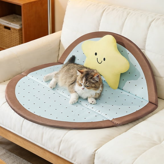 Foldable Double Sided Waterproof Pet Mat with Star Pillow for Dogs Cats Indoor Crate Sofa Bed
