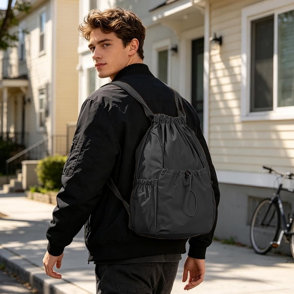 Multiple Use Store Foldable Drawstring Backpack With Adjustable Straps and Multiple ...