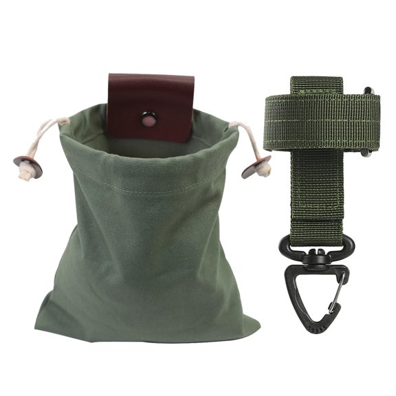 Foldable Drawstring Bag Pouch with Drawstring & Buckle Belt Leather Tool for Camping Treasures Beachcombing Hike , Green