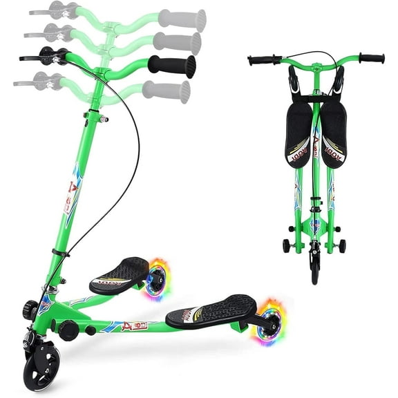 Foldable Drift Swing Scooter for Kids – 3-in-1 Light-Up Scooter with Wiggle, Kick & Push Modes, 3-Wheel Scooter with Adjustable Handlebar for Ages 3-8