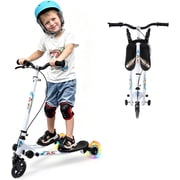 Wheelive Kids 3-in-1 Drift Scooter   Foldable Light-Up Wiggle, Kick & Push Modes, Adjustable Handlebar, Safe 3-Wheel Ride, Outdoor, Travel, Playground, White