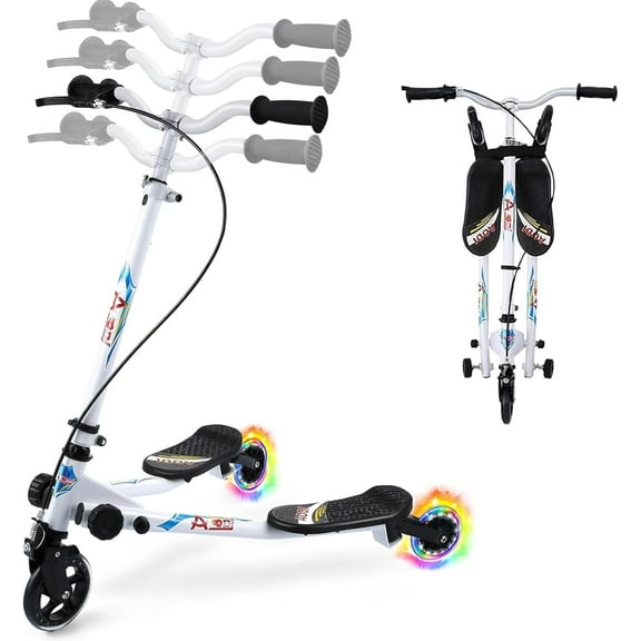 Wheelive Kids 3-in-1 Drift Scooter – Foldable Light-Up Wiggle, Kick & Push Modes, Adjustable Handlebar, Safe 3-Wheel Ride, Outdoor, Travel, Playground, White