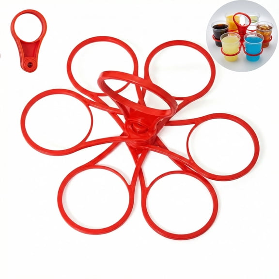 Foldable Drink Carrier Up to 6 Cups Durable Plastic Portable Holder for Festivals Sports Outings(1Pcs-Red)