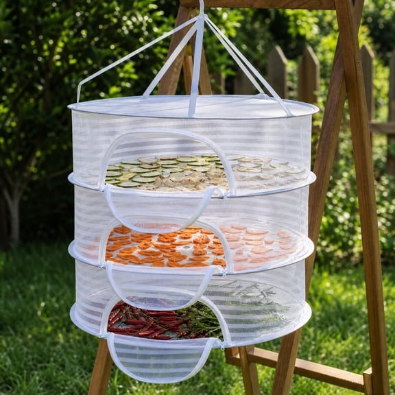 Foldable Drying Net for Vegetables, Fish, and Dehydrated Goods, Multi-tiered Food Drying Net, Versatile Drying Rack, Windproof Design, Zipper Closure for Insect Protection