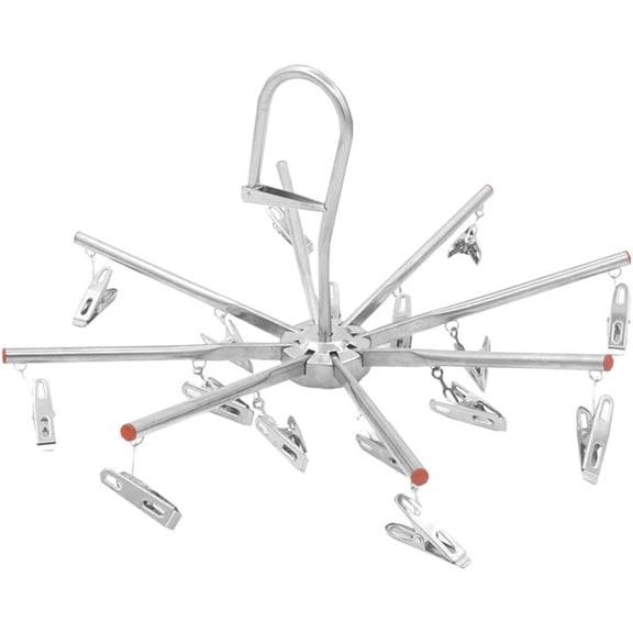 Foldable Drying Rack with 16 Clips, Portable Stainless Steel Octopus Hanging Dryer, Space-Saving Laundry Hanger for Underwear, Socks, Towels, Baby Clothes, Diapers