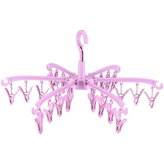 Foldable Drying Rack with 24 Clips for Drying Socks Lingerie Baby Clothes Drying Towels Rotatable Sock Drying Rack, Rotatable Plastic Laundry Hanger, Portable Clothes Dryer