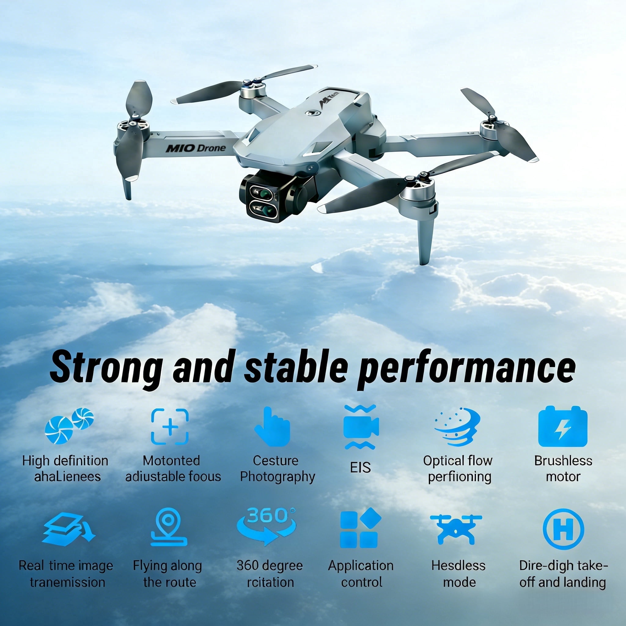 Foldable Dual-Camera Drone with Brushless Motor, Optical Flow Positioning, 4K HD FPV, Long Flight Time with 2 Batteries, Remote Control – Gunmetal Gray.