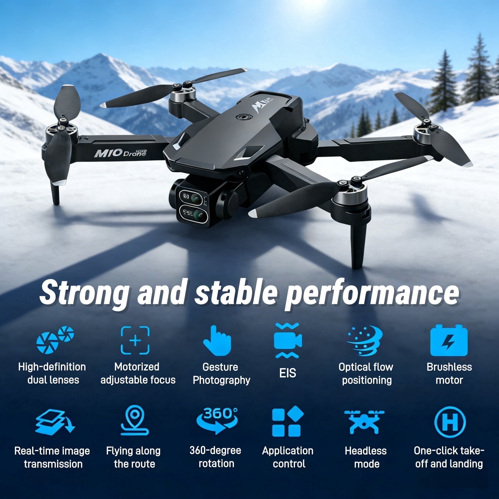 Foldable Dual-Camera Drone with Brushless Motor, Optical Flow Positioning, 4K HD FPV, Long Flight Time with 2 Batteries, Remote Control – Black.