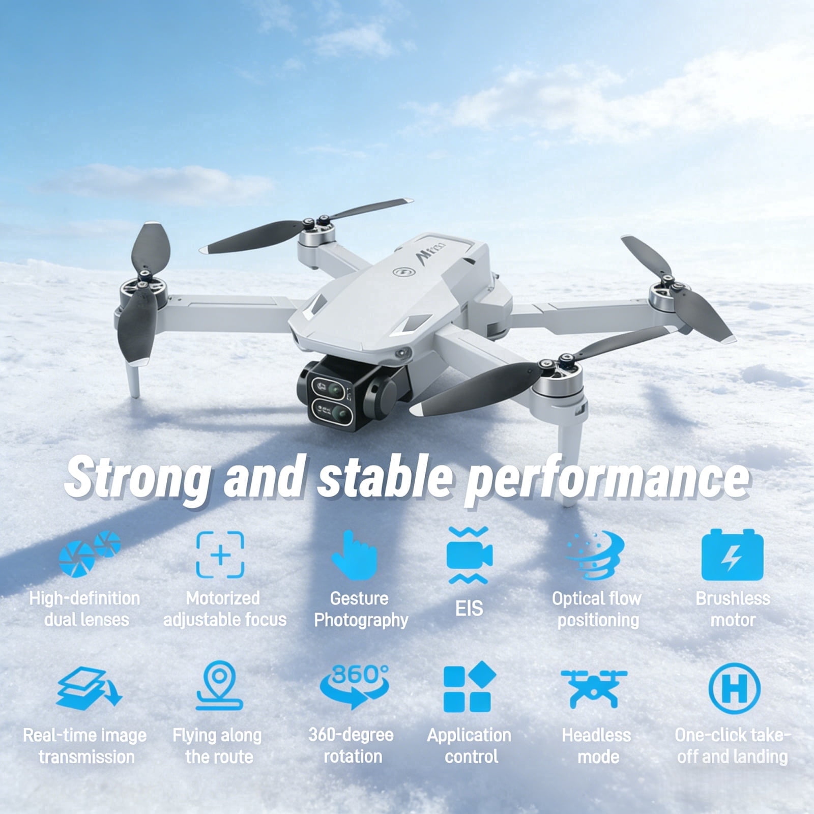 Foldable Dual-Camera Drone with Brushless Motor, Optical Flow Positioning, 4K HD FPV, Long Flight Time with 2 Batteries, Remote Control – Gray.