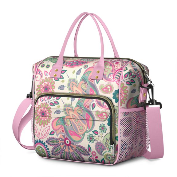 Foldable Dual Compartment Lunch Bag with Abstract Paisley Art – Large Lunch Box for Teachers and Travelers