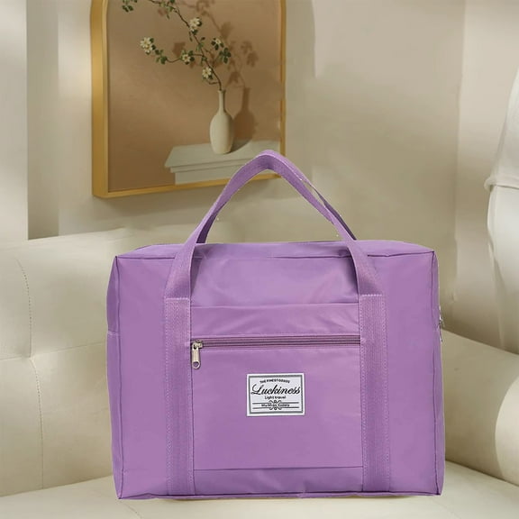 Foldable Duffel Bag1PC,Travel Carry On Bag16.93x5.91x13.39in,Water-Resistant Cloth Tote for Gym Sports Weekend Trips with Luggage Strap(Purple)