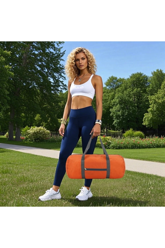 Foldable Duffel Gym Bag, Polyester Material, 50x24cm Size, Portable with Inner Pocket for Sports, Travel, Camping