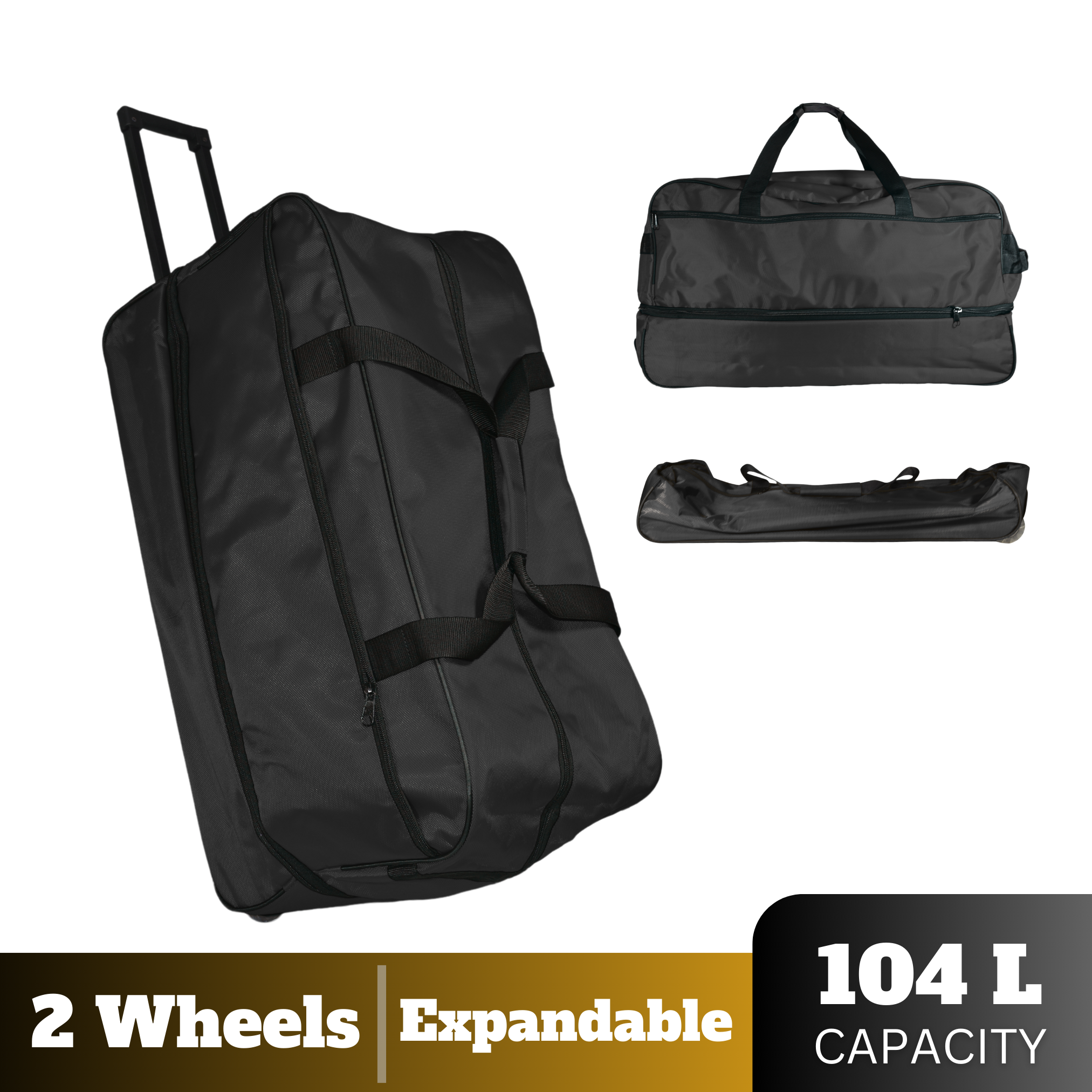 Foldable Duffle Bag with Wheels 104 L, Oxford Expandable Extra Large