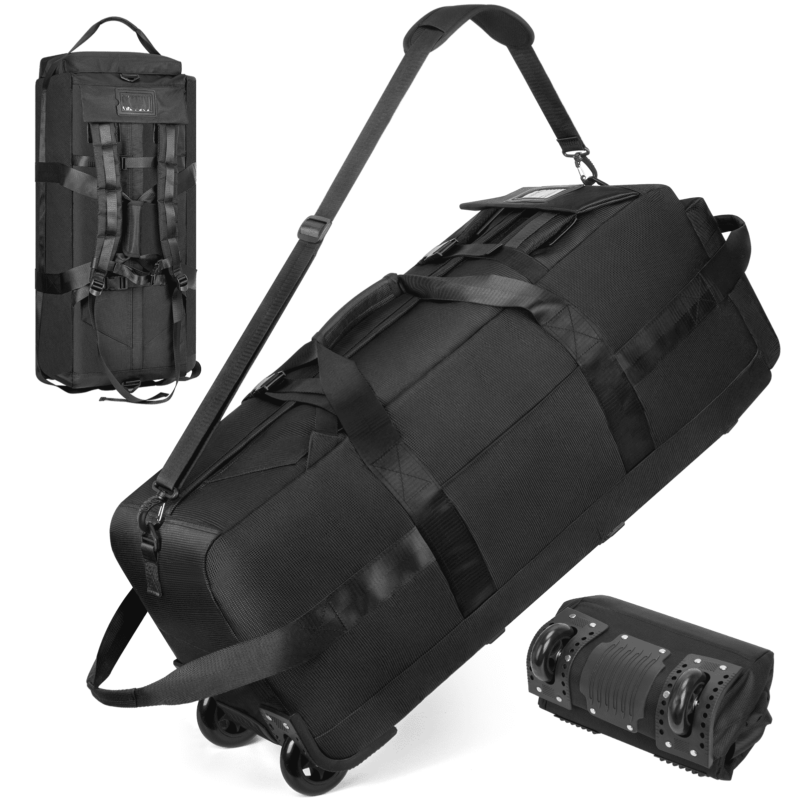 DAKOMM 90L Extra Large Rolling Duffle Bag with Wheels, 34 Inch Travel Luggage - Waterproof Collapsible Design w/Shoulder Straps & Hiden Backpack Straps, Luggage or Backpack for Sports, Weekend Trips