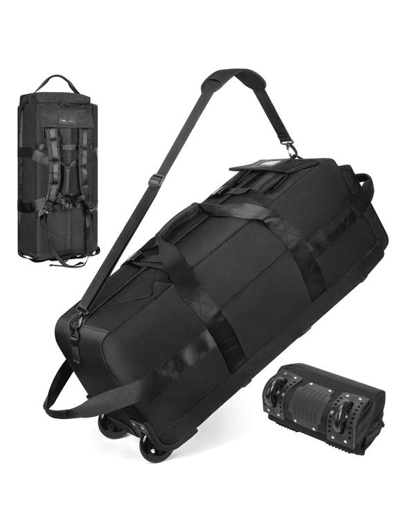 90L Extra Large Rolling Duffle Bag with Wheels, 34 Inch Travel Luggage - Waterproof Collapsible Design w/Shoulder Straps & Hiden Backpack Straps, Luggage or Backpack for Sports, Weekend Trips