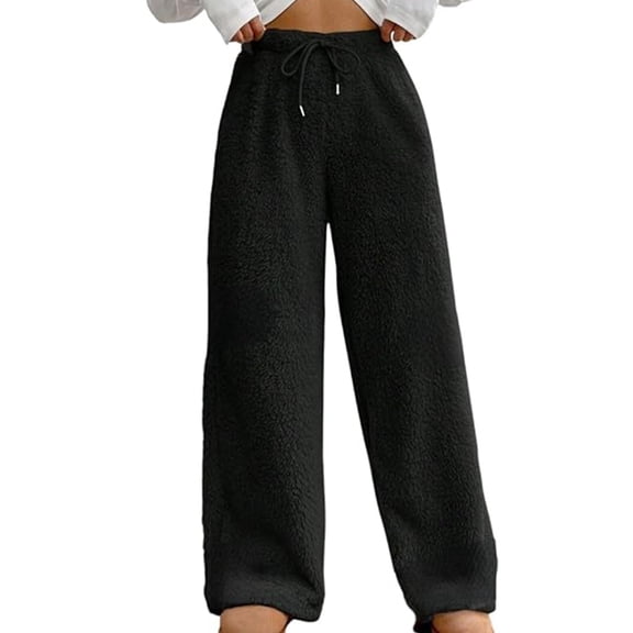Warm Fleece Sleep Pants Women's Comfortable Winter Loungewear Wide Leg Elastic Waist Soft Home Casual Wear Holiday Comfo