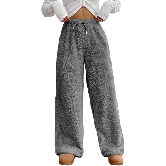 Warm Fleece Sleep Pants Women's Comfortable Winter Loungewear Wide Leg Elastic Waist Soft Home Casual Wear Holiday Comfo