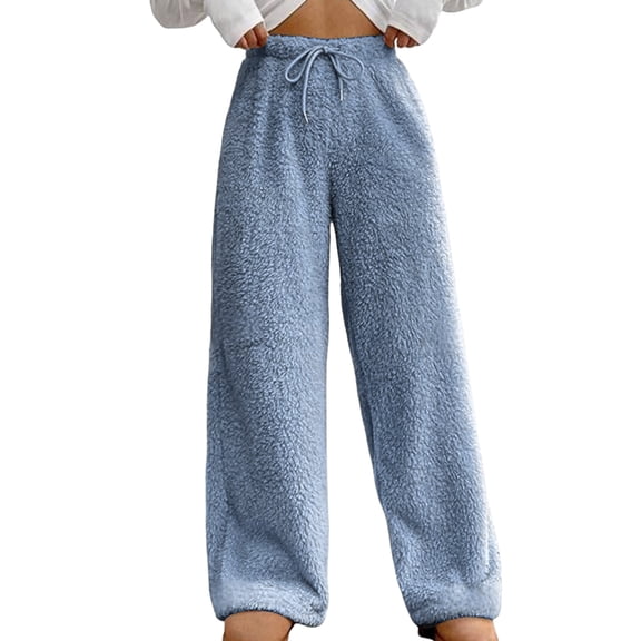 Warm Fleece Sleep Pants Women's Comfortable Winter Loungewear Wide Leg Elastic Waist Soft Home Casual Wear Holiday Comfo