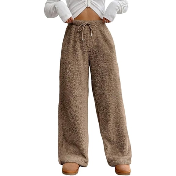 Warm Fleece Sleep Pants Women's Comfortable Winter Loungewear Wide Leg Elastic Waist Soft Home Casual Wear Holiday Comfo