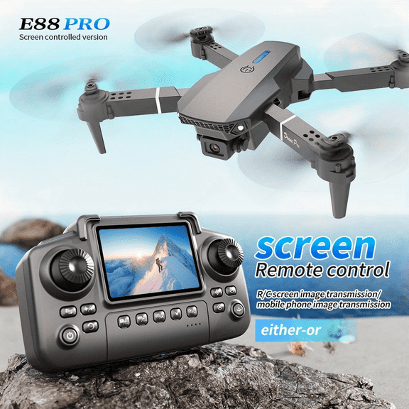 Foldable E88 PRO MAX Drone with 4K Dual Camera, Obstacle Avoidance, Brushless Motor, Auto Return, Display Remote, 2 Batteries & Tools