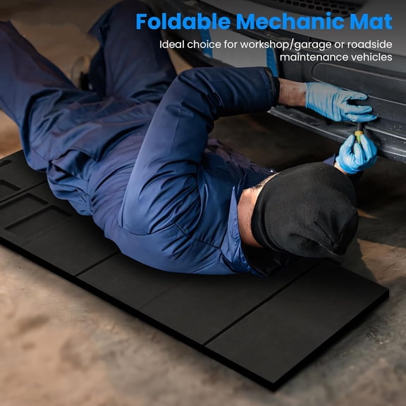 Foldable EVA Mechanic Mat with Magnetic Tool Compartments, Portable Thick Kneeling Pad with Strap for Garage Workshop Repairing Gardening