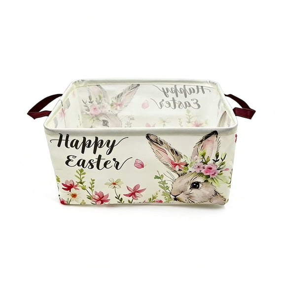 Foldable Easter Storage Basket With Bunny Print Fabric Collapsible Organizer