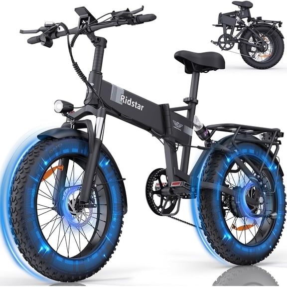 Ridstar Electric Bike for Adults,PEAK 1500W 30MPH,48V 15Ah Electric Bicycle,7 Speed 20'' Fat Tire Folding Mountain Bike UL2849