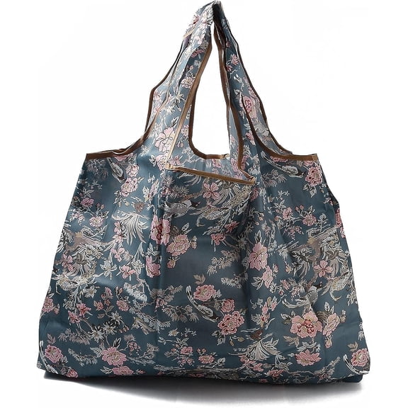 Foldable Eco-Friendly Nylon Grocery Bags Reusable Waterproof Shopping Tote Bags with Pouch and Bag Handle Leopard Print Pattern