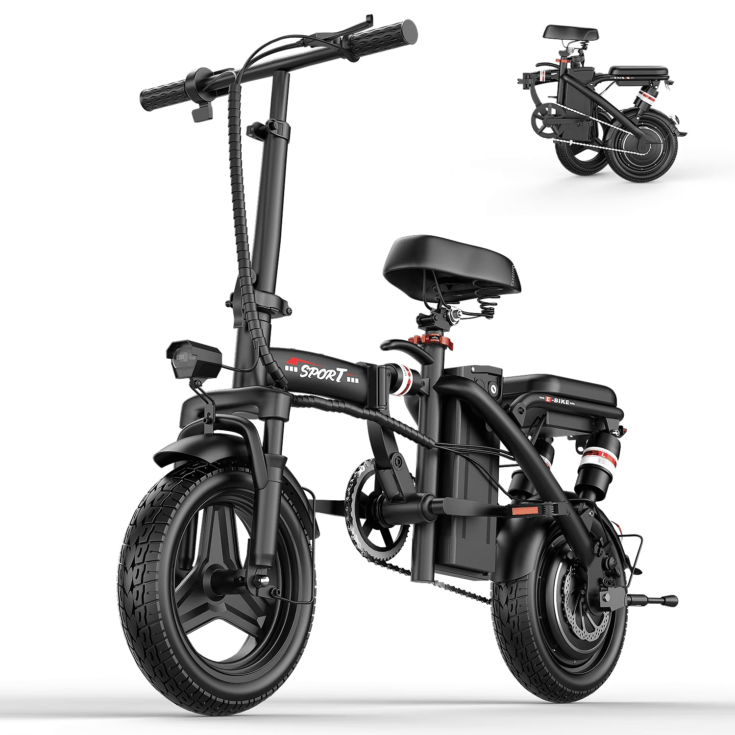 Pikabike Foldable Electric Bike for Adults, 14" E-Bike, 48V 10Ah Removable Battery, 1200W Peak Motor, UL 2849 Certified, 45 Miles Range