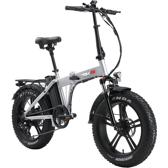 Foldable Electric Bike with 750W Motor, Electric Bicycle with 48V 14.5Ah Battery, 20'' Fat Tires, LCD Display, Front and Rear LED Lights, Professional 7-Speed Gears (Silver)