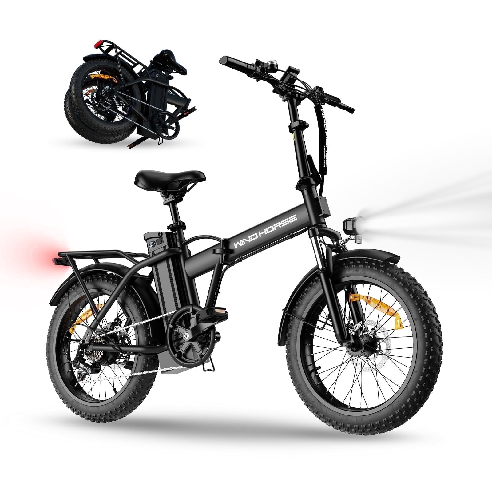 Windhorse 20" Fat Tire Electric Bike for Adults, 20 mph, 70 mile Range, 983W Motor, 48V 15.6Ah Removable Battery Foldable Ebike