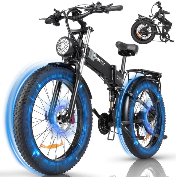 Ridstar Electric Bike for Adults,1500W 35MPH 48V/20AH Electric Bicycle,26" Fat Tire 21 Speed Folding Mountain Bike UL2849