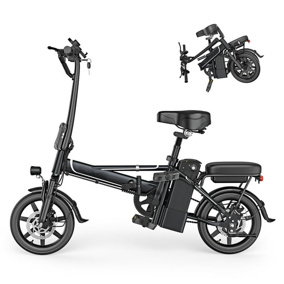Foldable Electric Bike for Adults and Teens,14 Inch Tire 500W Rear Wheel Drive Motor with 48V 10.4Ah Removable Lithium Battery Two Seats UL2849