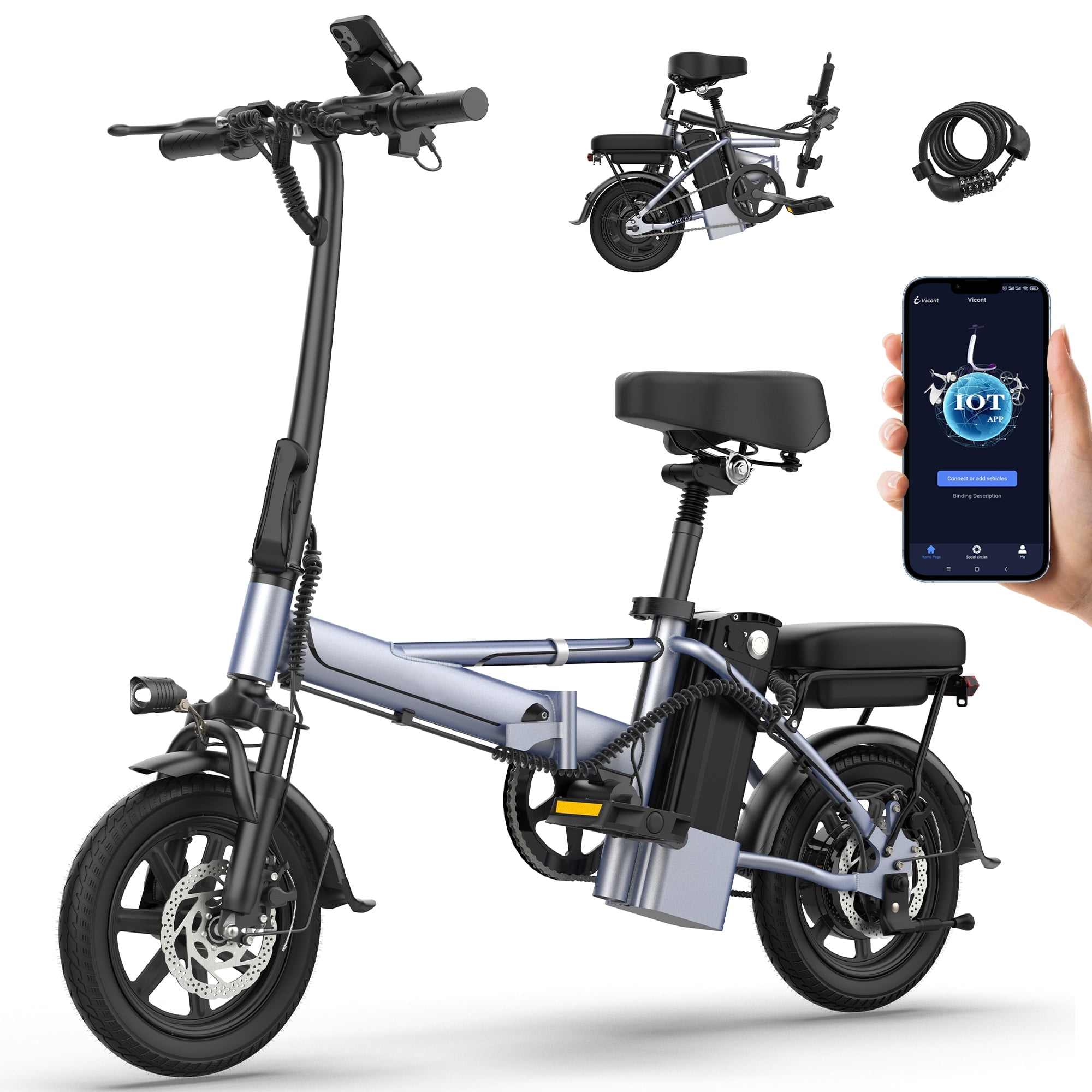 Foldable Electric Bike for Adults and Teens,14 Inch Tire 500W Rear