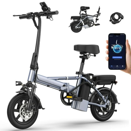 Foldable Electric Bike for Adults and Teens,14 Inch Tire 500W Rear Wheel Drive Motor with 48V 10.4Ah Removable Lithium Battery Two Seats UL2849