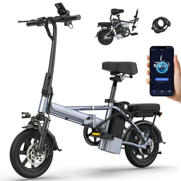 Foldable Electric Bike for Adults and Teens,14 Inch Tire 500W Rear Wheel Drive Motor with 48V 10.4Ah Removable Lithium Battery Two Seats UL2849